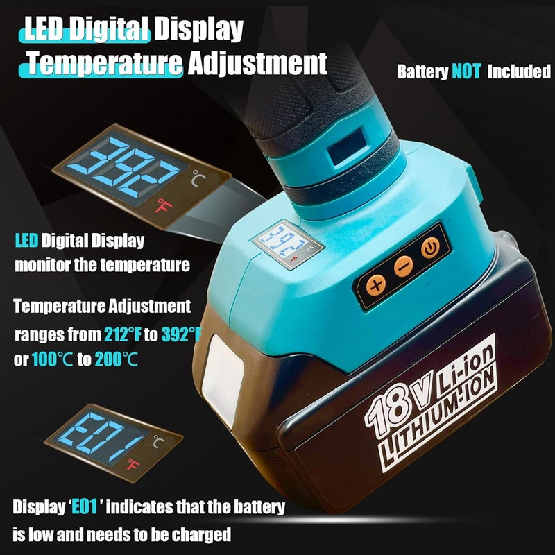 MONVICT 100W Cordless Glue Gun for Makita 18V Battery, Upgraded Digital Temperature Adjustable Handheld Electric Power Full Size Heavy Duty Hot Glue Gun with 10 Glue Sticks (Battery Not Included) - Image 2